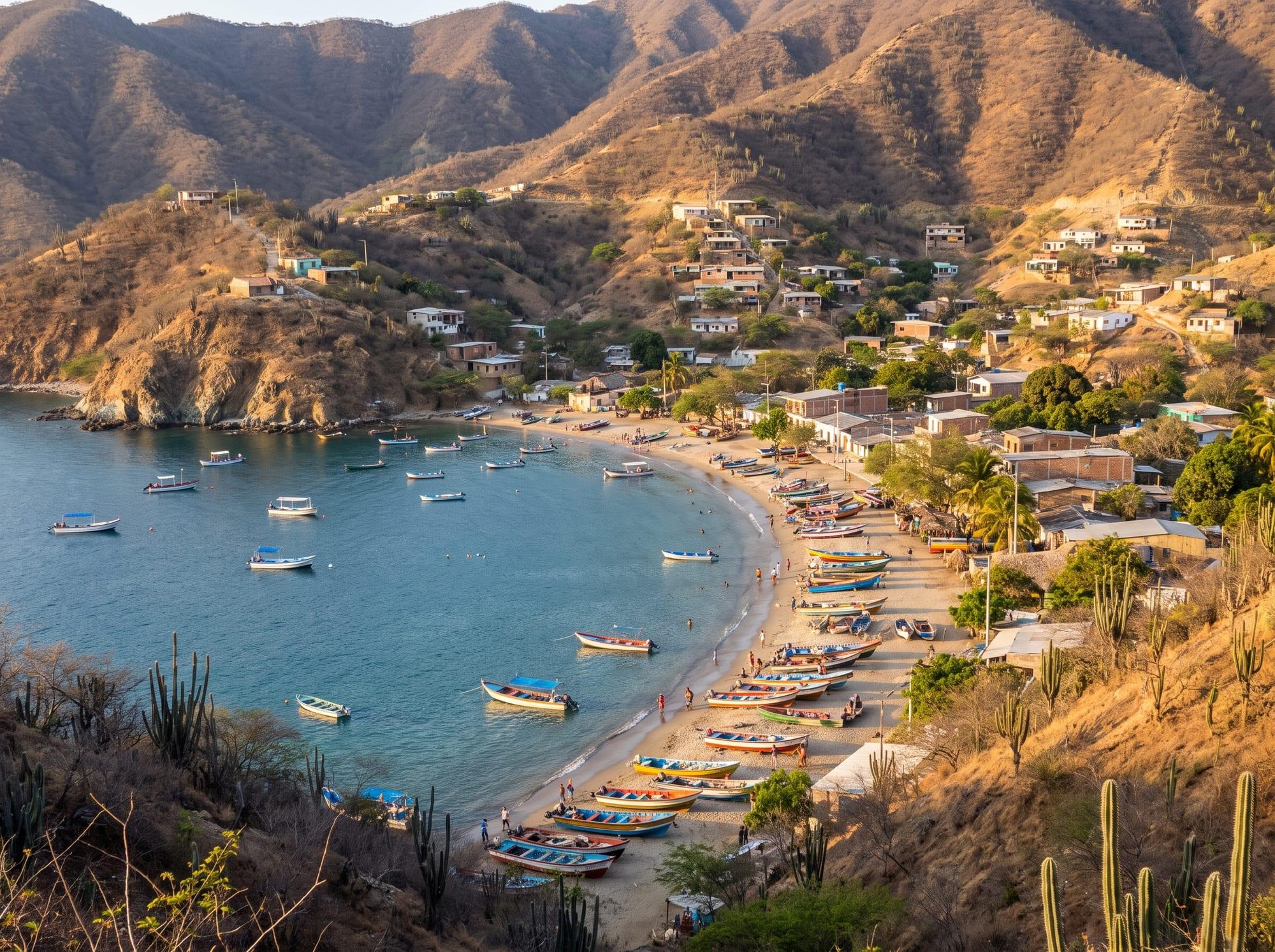 La bahía de Taganga, pueblo de pescadores, desde el mirador